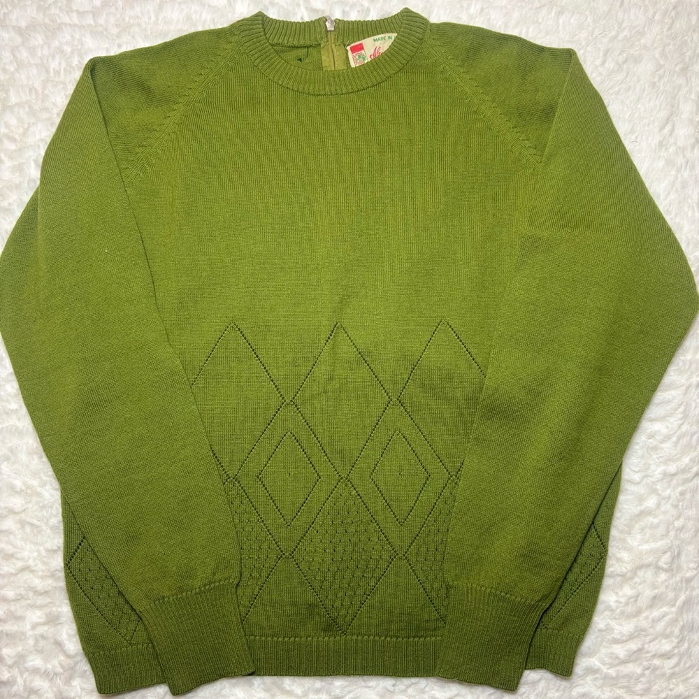 Olive Green Crew Neck Sweater 100% wool!